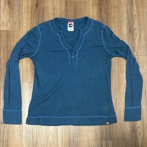 The North Face Women's Blue Pointelle Long Sleeve Henley Top